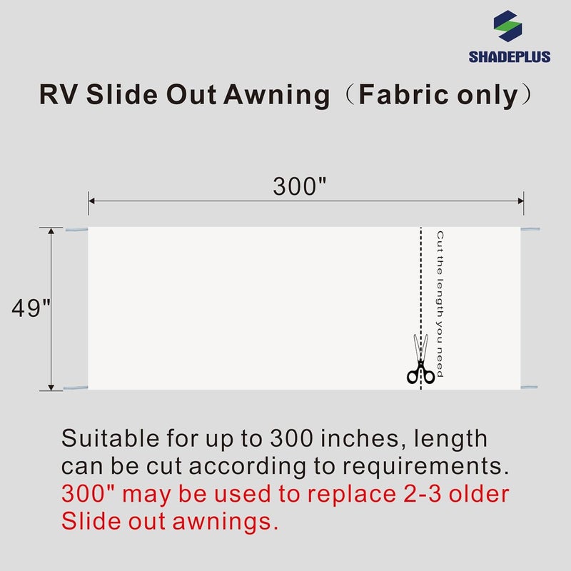 SHADEPLUS RV Awning Fabric Replacement - Universal Slide Topper for 5th Wheel RVs, Travel Trailers and Motorhomes (49" x 300", White Fabric) - Image 2